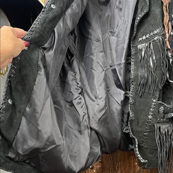 Western Fringed Suede Leather Native Beaded Jacket Size XL - Picture 12 of 13